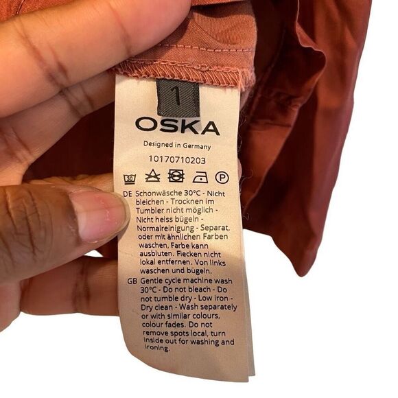 OSKA Germany Womens Cupro Modal Blouse Size 1 Rust Popover Slow Fashion - Picture 5 of 6